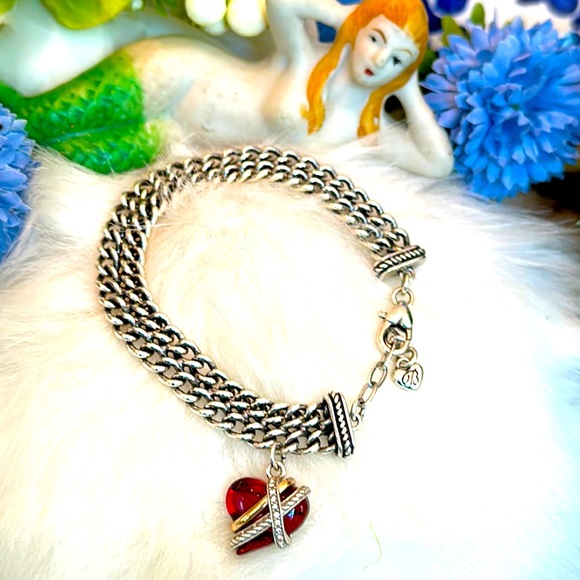 Brighton NEPTUNE’S RINGS SWEETHEART RED Heart Glass Crystal Bracelet Earrings - Picture 8 of 13
